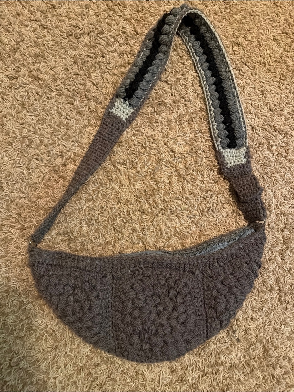 Handcrafted Crochet Crossbody Bag in Dark Gray